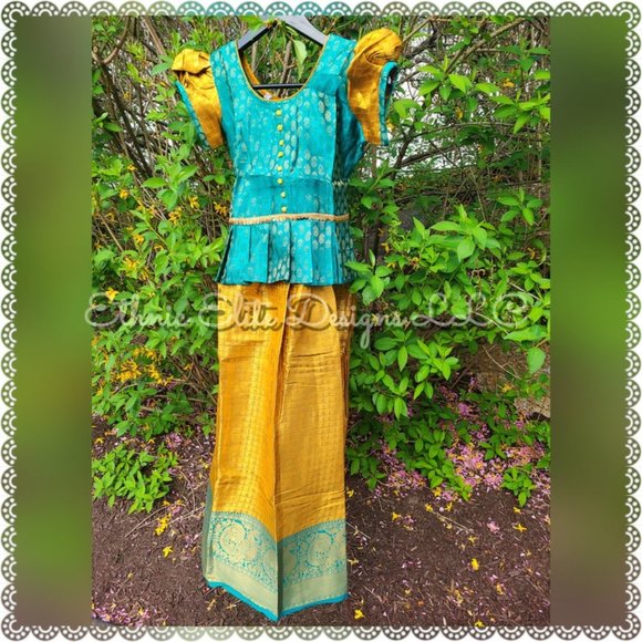 New Semi Silk Traditional Pavadai Sattai - South Indian Banarasi Lehenga… - Picture 5 of 11